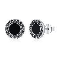 wholesale 925 Sterling Silver Black Onyx Round Gothic Stud Earrings for Women and Men 6mm-A-Scottish Thistle