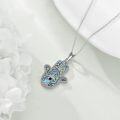 wholesale 925 Sterling Silver Abalone Shell Hamsa Hand with Blue Sapphire Evil Eye and Star of David Pendant Lucky Charm Necklace for Women & Men-0-4