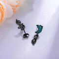 wholesale 925 Sterling Silver Black Cat & Turquoise Stone Crescent Moon Drop Earrings - Halloween  for Her-0-2