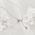 wholesale 925 Sterling Silver Purple Crystal Hummingbird & Flower Pendant Chain Necklace for Women Girls  43cm-68cm Length Adjusted-0-3