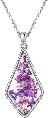 wholesale 925 Sterling Silver Lavender Flower Resin Cubic Zirconia-Shaped Infinity Pendant Necklace for Women Girls Valentines Day Gifts-Pressed Flower