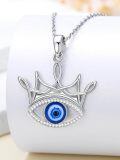 wholesale 925 Sterling Silver Crown Evil Eye Hamsa Hand Pendant Necklace for Women-0-2