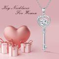 wholesale 14K White Gold Plated 925 Sterling Silver Heart Key Pendant Necklace with Moissanite Diamond 18+2 inch Chain Birthday Christmas Gifts for Her Wife Girlfriend-0-4