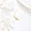 wholesale 14K Gold Sideways Diamond Cross Necklace for Women - First Communion Gift-0-2
