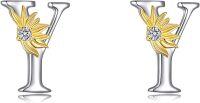wholesale Sterling Silver Sunflower Initial Alphabet Letter Script Name Stud Earrings for Women-Initial Y