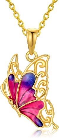wholesale 14K Gold Purple & Pink Enamel Butterfly Pendant Necklace for Women-Style A