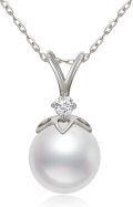wholesale 14K Gold Freshwater Pearl 9mm Heart Pendant Necklace with Cubic Zirconia Accent - White Gold Tone Chain (18)-0-5