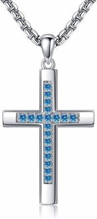 wholesale 925 Sterling Silver Birthstone Cross Necklace for Women Men-12-Dec-Turquoise
