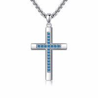wholesale 925 Sterling Silver Birthstone Cross Necklace for Women Men -12-Dec-Turquoise