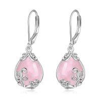 wholesale 925 Sterling Silver Teardrop Earrings Wholesale With Blue Gemstone And Scroll Design-Rose Quartz