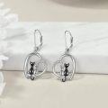 wholesale 925 Sterling Silver Crescent Moon & Black Cat Starry Night Dangle Earrings-0-5