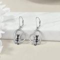 wholesale 925 Sterling Silver Crescent Moon & Black Cat Starry Night Dangle Earrings-0-5