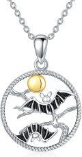 wholesale 925 Sterling Silver Bat Pendant Necklace with Gold Ball Charm and Branch Design - Mothers Day Gift-0-0