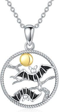 wholesale 925 Sterling Silver Bat Pendant Necklace with Gold Ball Charm and Branch Design - Mothers Day Gift-Bat Necklace