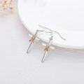 wholesale 925 Sterling Silver Cross with Pink Ribbon Survivor Breast Cancer Awareness Dangle Earrings-0-0