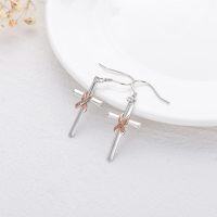 wholesale 925 Sterling Silver Cross with Pink Ribbon Survivor Breast Cancer Awareness Dangle Earrings-Cross Ribbon