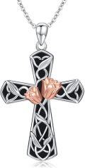 wholesale 925 Sterling Silver Rose Gold Plated Floral Cross Necklace for Women Men Catholic Christian Gifts-0-0
