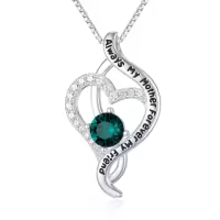 TOUPOP Sterling Silver Heart Pendant Necklace, Always My Mother Forever My Friend-undefined