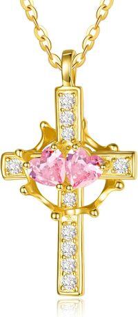 wholesale  Sterling Silver Birthstones Gold Cross Necklace for Women -10-10-Oct-Oct-10-10-Oct-Oct