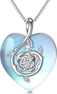 wholesale Sterling Silver Birthstone Heart Rose Pendant Necklace for Women-6-Jun-Moonstone