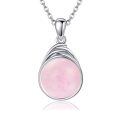 wholesale 925 Sterling Silver Pink Rose Quartz Teardrop Pendant Necklace-0-0
