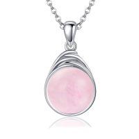 wholesale 925 Sterling Silver Pink Rose Quartz Teardrop Pendant Necklace-Rose Quartz