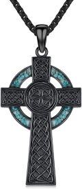 wholesale 925 Sterling Silver Turquoise Inlay Celtic Knot Cross Pendant Necklace  Norse Viking Jewelry for Men Women-0-0