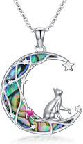 wholesale 925 Sterling Silver Moon & Star Pendant Necklace w/ Abalone Shell Stone - Cat Design s for Women-0-0