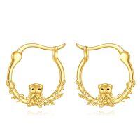 wholesale 10K Gold Piglet Floral Hoop Earrings - Fine for Women & Girls-Pig earrings