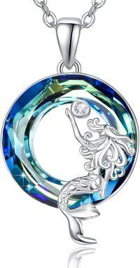 wholesale 925 Sterling Silver Blue Swarovski Crystal Mermaid Pendant Necklaces for Women Ocean Theme s 45cm Chain Length-Mermaid Necklace
