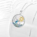 wholesale 925 Sterling Silver Blue Opal Ocean Wave Pendant Necklaces with Gold Plated Sun Charm - Beach Summer s for Women-0-1