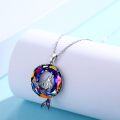 wholesale 925 Sterling Silver Rainbow Crystal Mermaid & Starfish Pendant Necklace-0-3