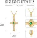wholesale 14K Gold GME Simulated Emerald Cross Pendant Necklace, Adjustable Chain, Hypoallergenic, Gift Box-0-5