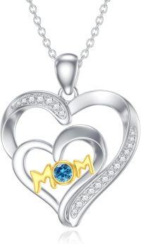 wholesale 925 Sterling Silver Synthetic Birthstone Heart Mom Necklace Women s Gift-March
