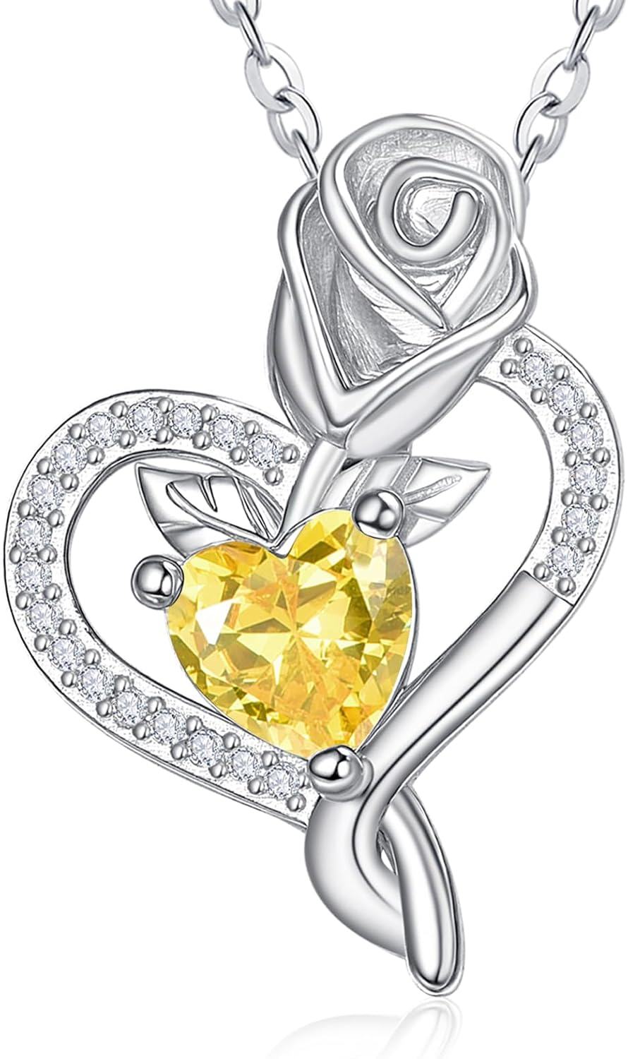 Sterling Silver Birthstone Heart Pendant Necklace for Women-11-Nov