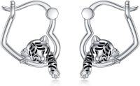 wholesale 925 Sterling Silver Hypoallergenic Tiger Cub Huggie Hoop Earrings-Tiger