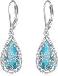 wholesale 925 Sterling Silver Turquoise Teardrop Filigree Leverback Earrings-0-0
