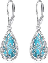 wholesale 925 Sterling Silver Turquoise Teardrop Filigree Leverback Earrings-B-Celtic Knot Filigree