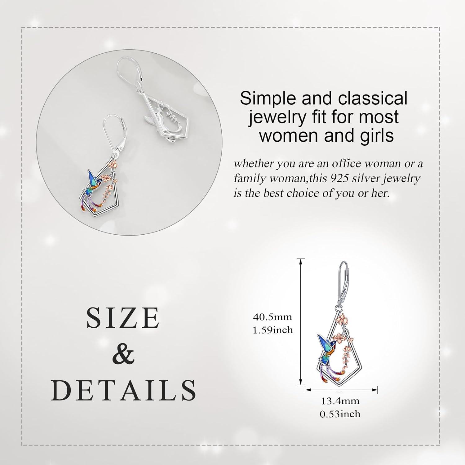wholesale 925 Sterling Silver Hummingbird Dangle Earrings with Flower Accents - Women's Fashion s for Her-0-4