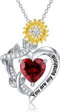 wholesale S925 Sterling Silver Gold Plated Ruby Sunflower Heart Pendant Necklace You Are My Sunshine Gift for Her-0-0