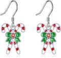 wholesale 925 Sterling Silver Red & White Striped Candy Cane Bow Dangle Earrings for Women-0-0
