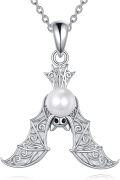 wholesale 925 Sterling Silver Bat Pendant with Pearl and Black Eyes - Halloween Gothic Witch Jewelry for Women-0-0