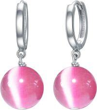wholesale 925 Sterling Silver Agate Beaded Dangle Earrings for Women-Pink