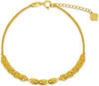 wholesale 18K Gold Leaf Design Italian Link Chain Bracelet for Women's-Gold Phoenix Tail Bracelet with Wheat Link Chain
