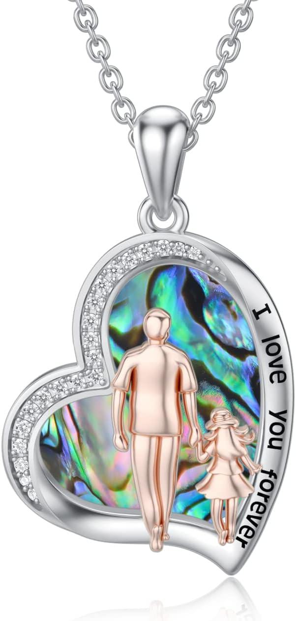 Sterling Silver Sterling Silver Stone Daughter Heart Pendant Necklace from Dad Mom I Love You Forever Jewelry-05-01-Abalone Shell