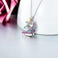 wholesale 925 Sterling Silver Pink Blue Crystal Rainbow Unicorn Pendant Necklaces for Girls Women's Gifts Birthdays Christmas Jewelry Accessories-0-1