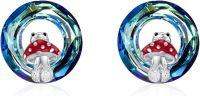 wholesale 925 Sterling Silver Frog on Mushroom Stud Earrings with Blue Crystal and Red Polka Dot Cap - Gifts for Women & Teenage Girls-Mushroom