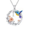 wholesale 925 Silver Hummingbird Enamel Rose Gold Flower Initial M Pendant Necklace For Women-0-1