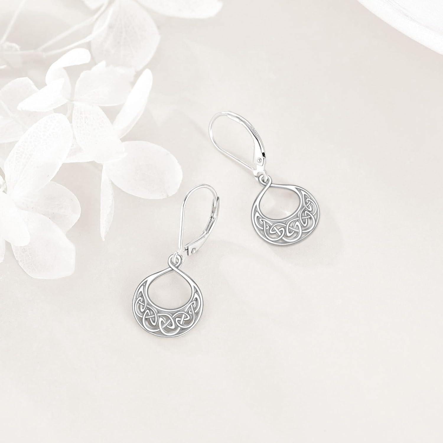 wholesale 925 Sterling Silver Celtic Knot Teardrop Dangle Earrings - Irish  for Women-0-3