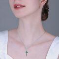 wholesale 925 Sterling Silver Faith Cross Pendant Necklace Blue Sandstone White Gold Plated-0-29